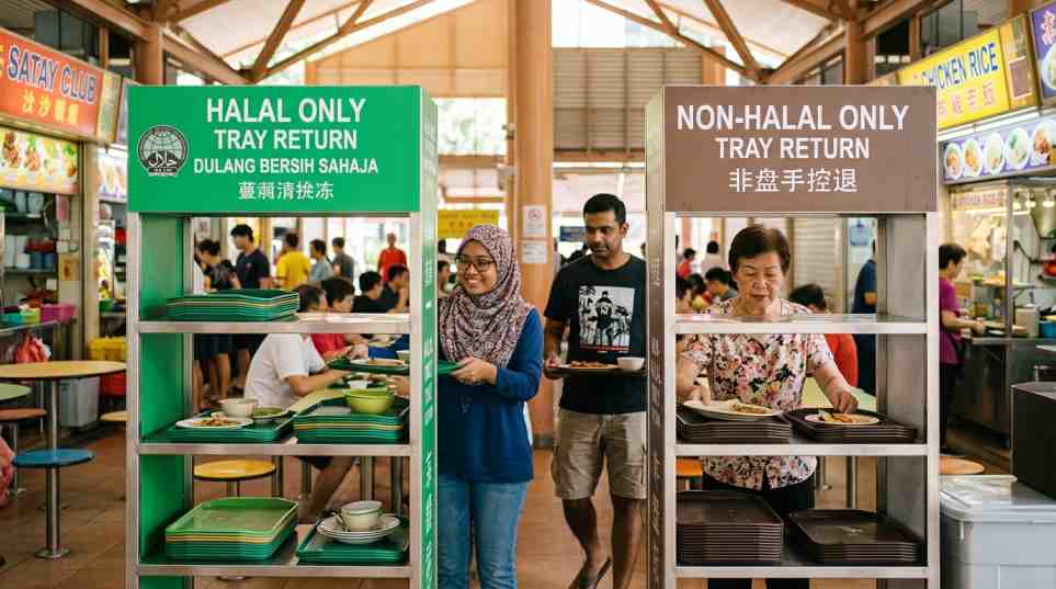 Singapore Hawker Centre Tray Return Guide Halal vs Non Halal